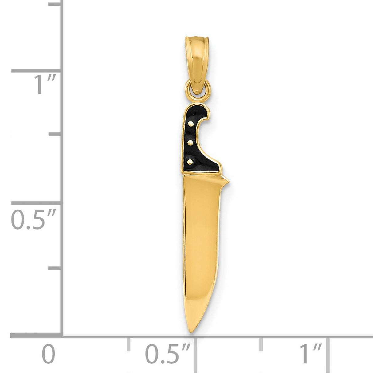 14k Yellow Gold Knife Pendant with Black Handle, Unisex Tactical Charm