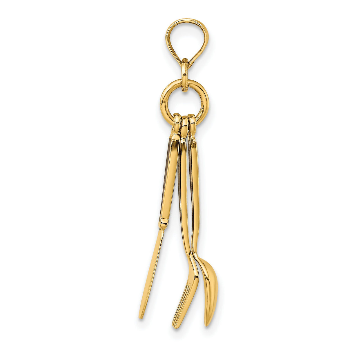 14k Yellow Gold Pendant with Movable Fork Knife Spoon, Black Enamel Culinary Charm