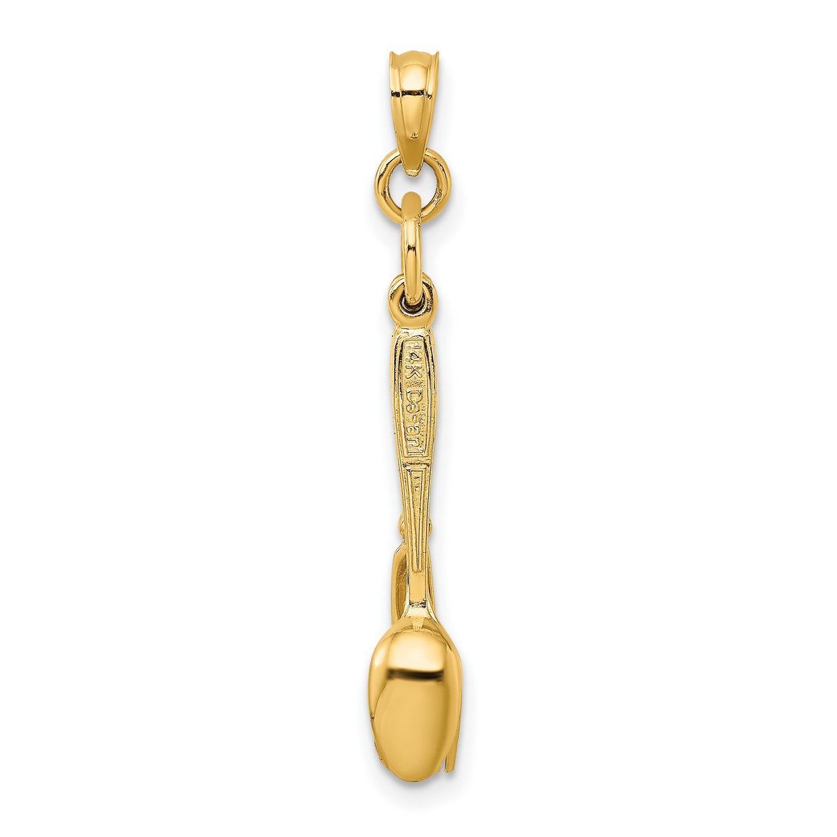 14k Yellow Gold Pendant with Movable Fork Knife Spoon, Black Enamel Culinary Charm