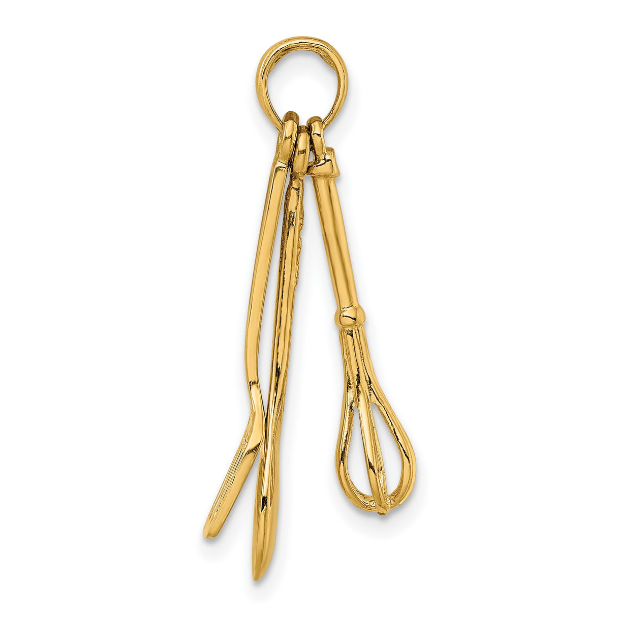 14k Yellow Gold Pendant with Movable Spoon, Spatula and Whisk, Culinary Kitchen Charm