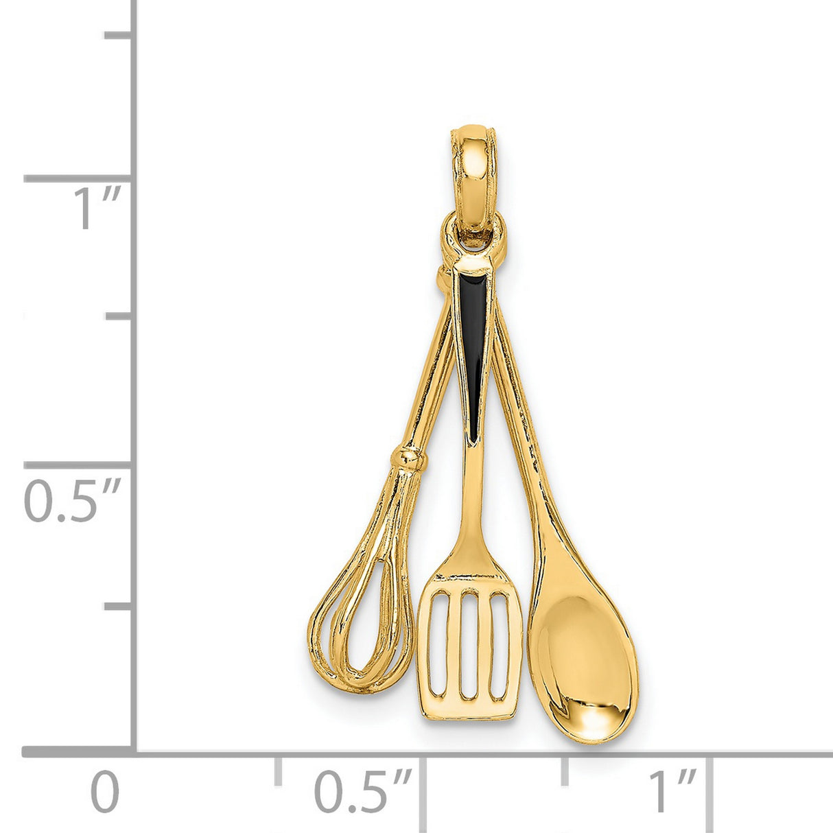 14k Yellow Gold Pendant with Movable Spoon, Spatula and Whisk, Culinary Kitchen Charm