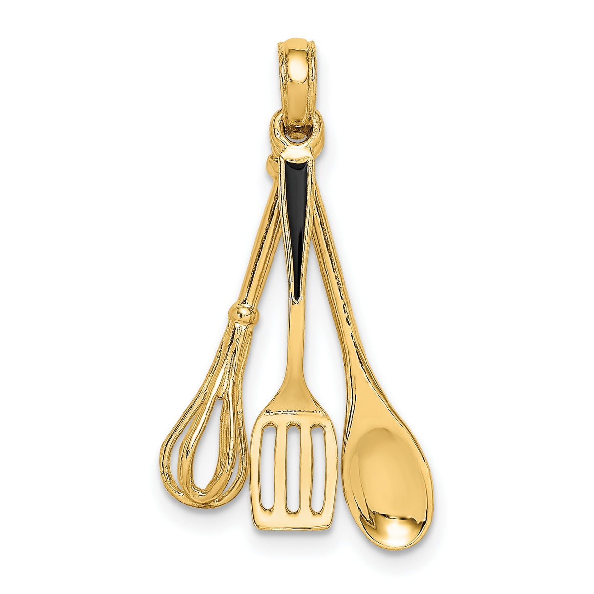 14k Yellow Gold Pendant with Movable Spoon, Spatula and Whisk, Culinary Kitchen Charm