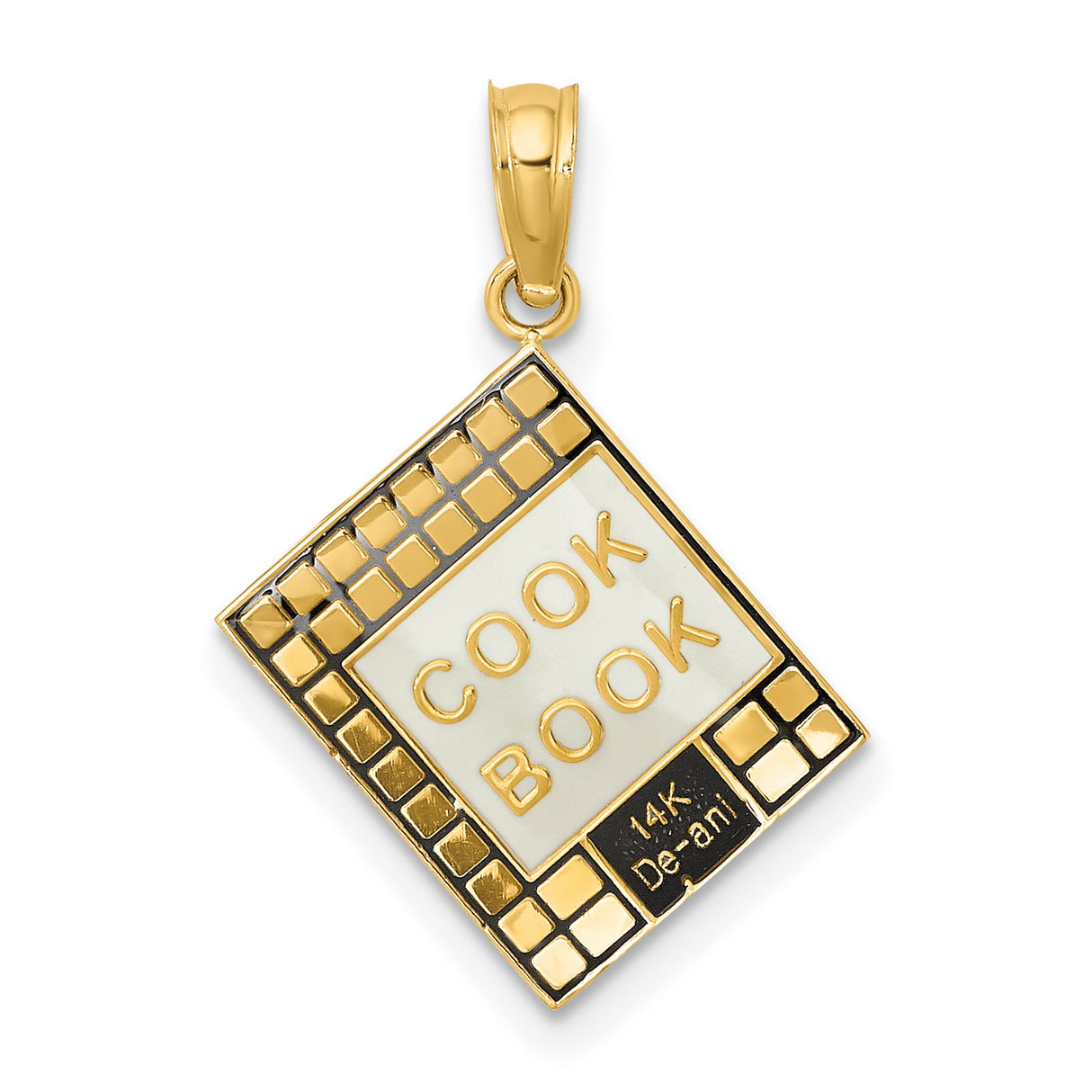 14k Yellow Gold Cookbook Pendant Charm, Square Book Design, Culinary Kitchen Jewelry