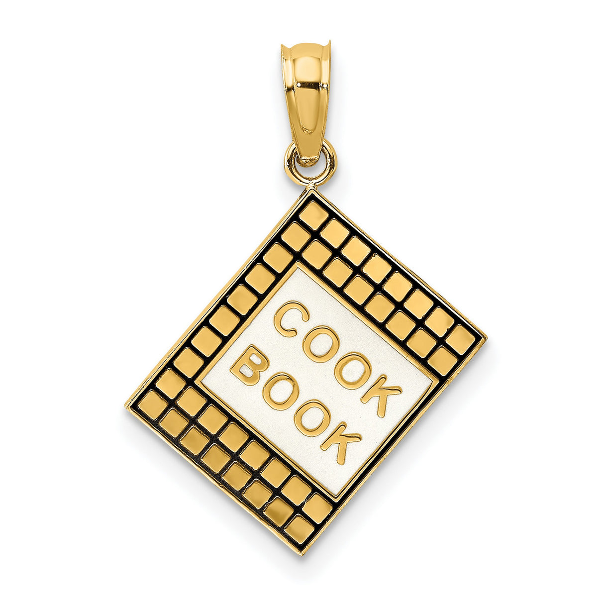 14k Yellow Gold Cookbook Pendant Charm, Square Book Design, Culinary Kitchen Jewelry