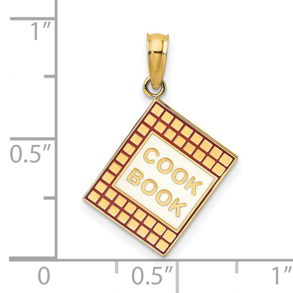 14k Yellow Gold Cookbook Pendant Charm with Red Enamel, 3D Culinary Theme