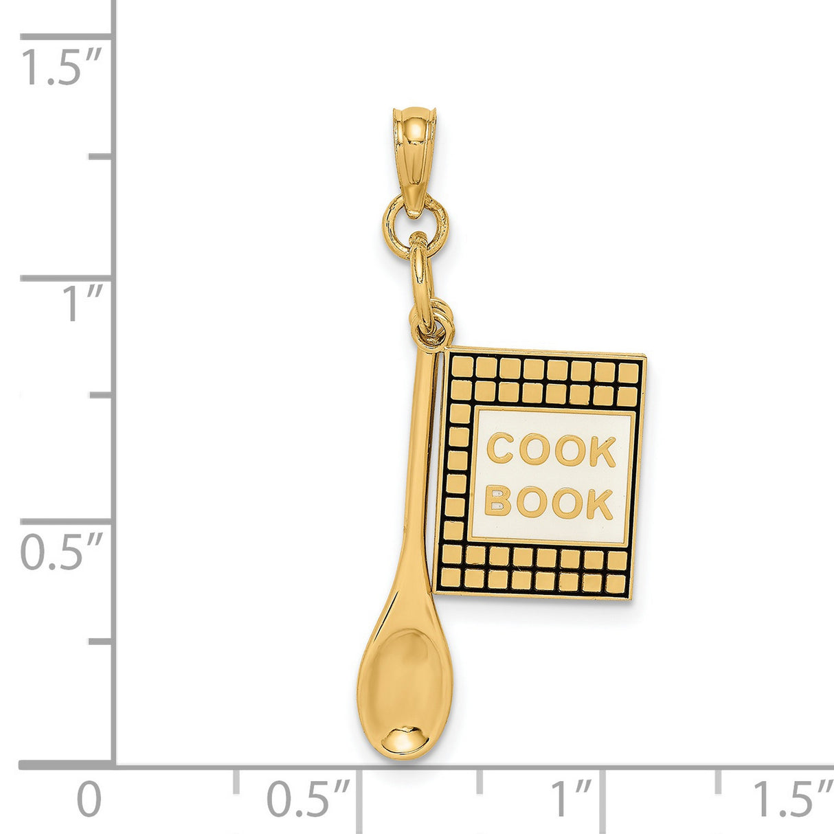 14k Yellow Gold Cookbook and Spoon Pendant, Culinary Cooking Charm for Women or Unisex Wear