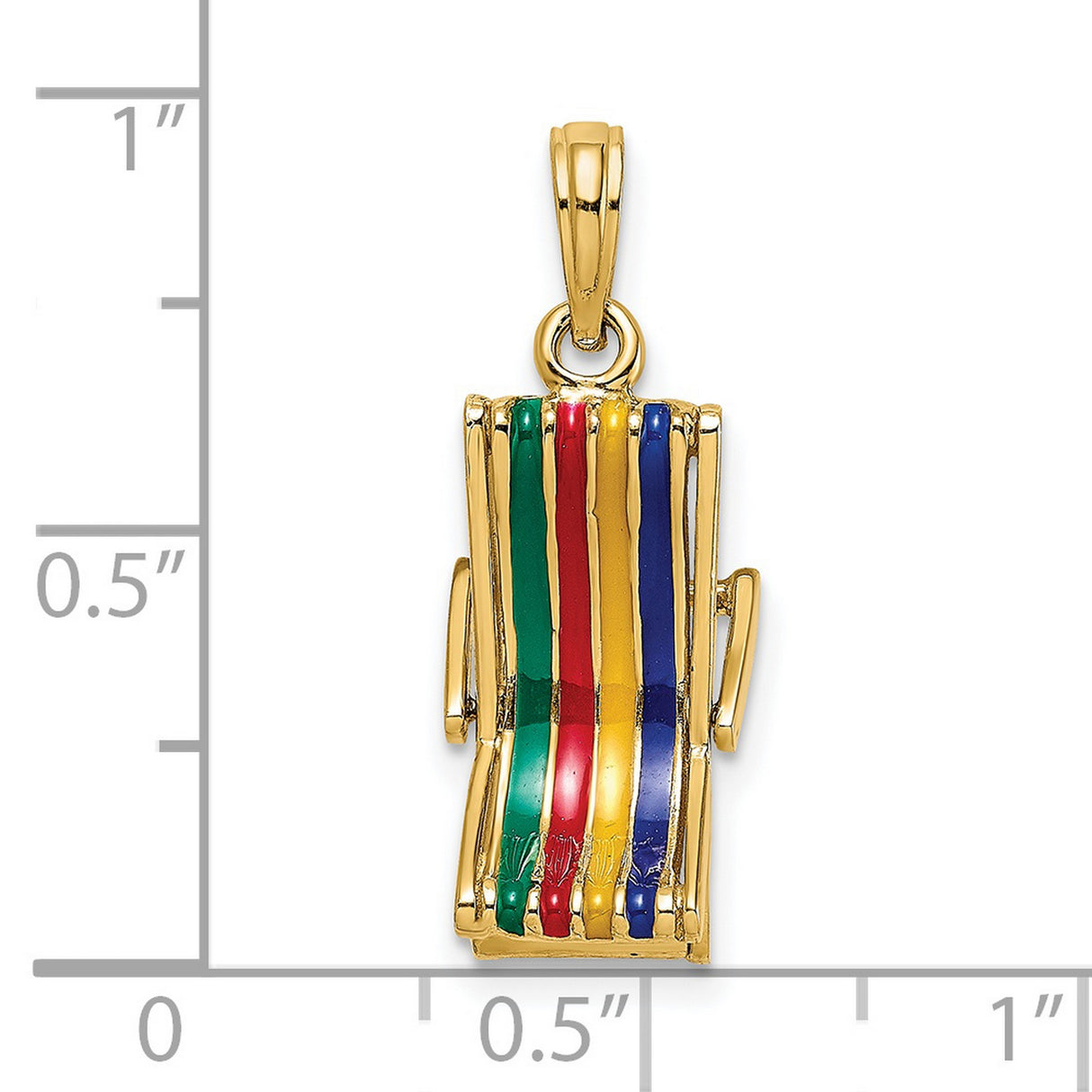14k Yellow Gold Torah Scroll Pendant with Blue Red Green Enamel, Jewish Faith Charm