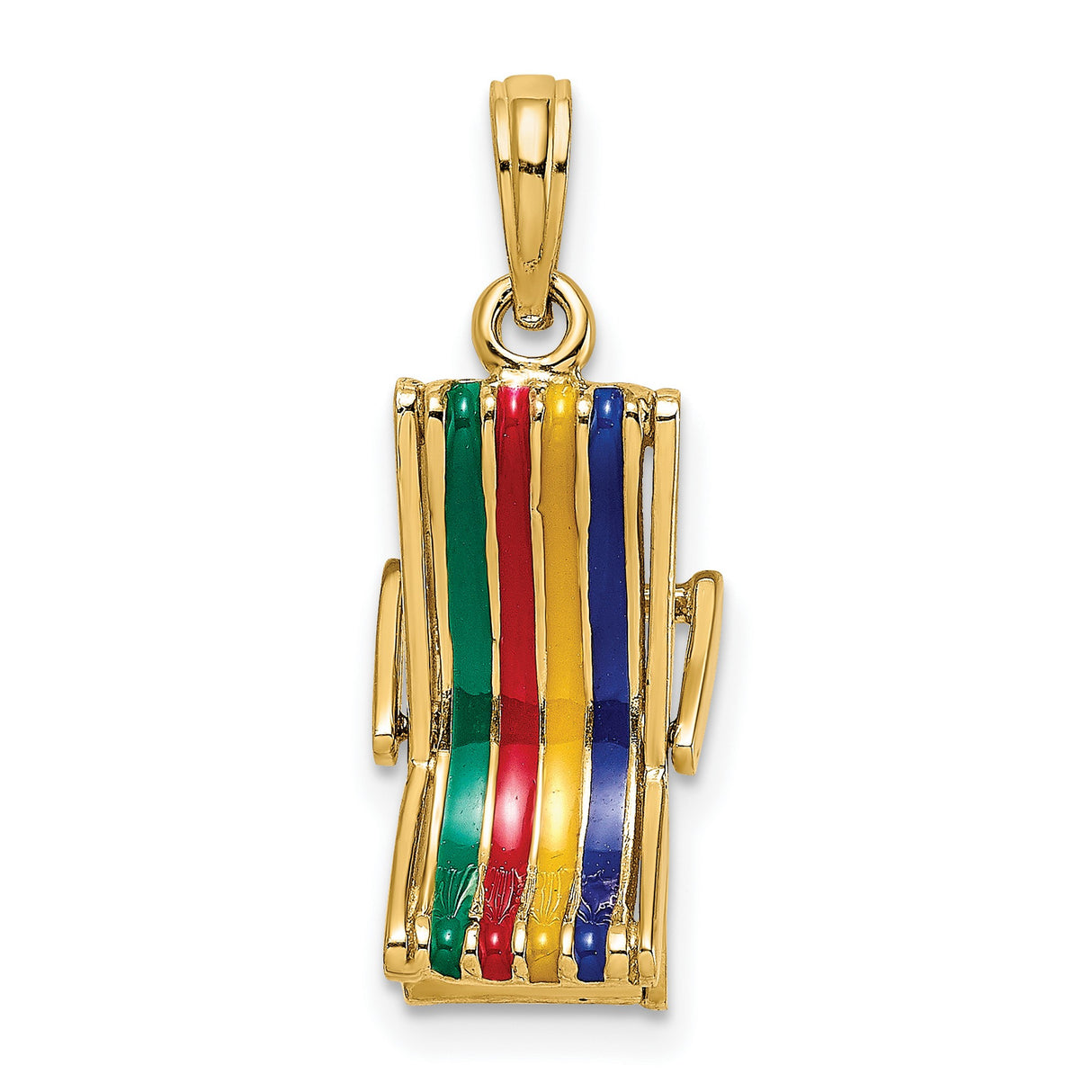 14k Yellow Gold Torah Scroll Pendant with Blue Red Green Enamel, Jewish Faith Charm