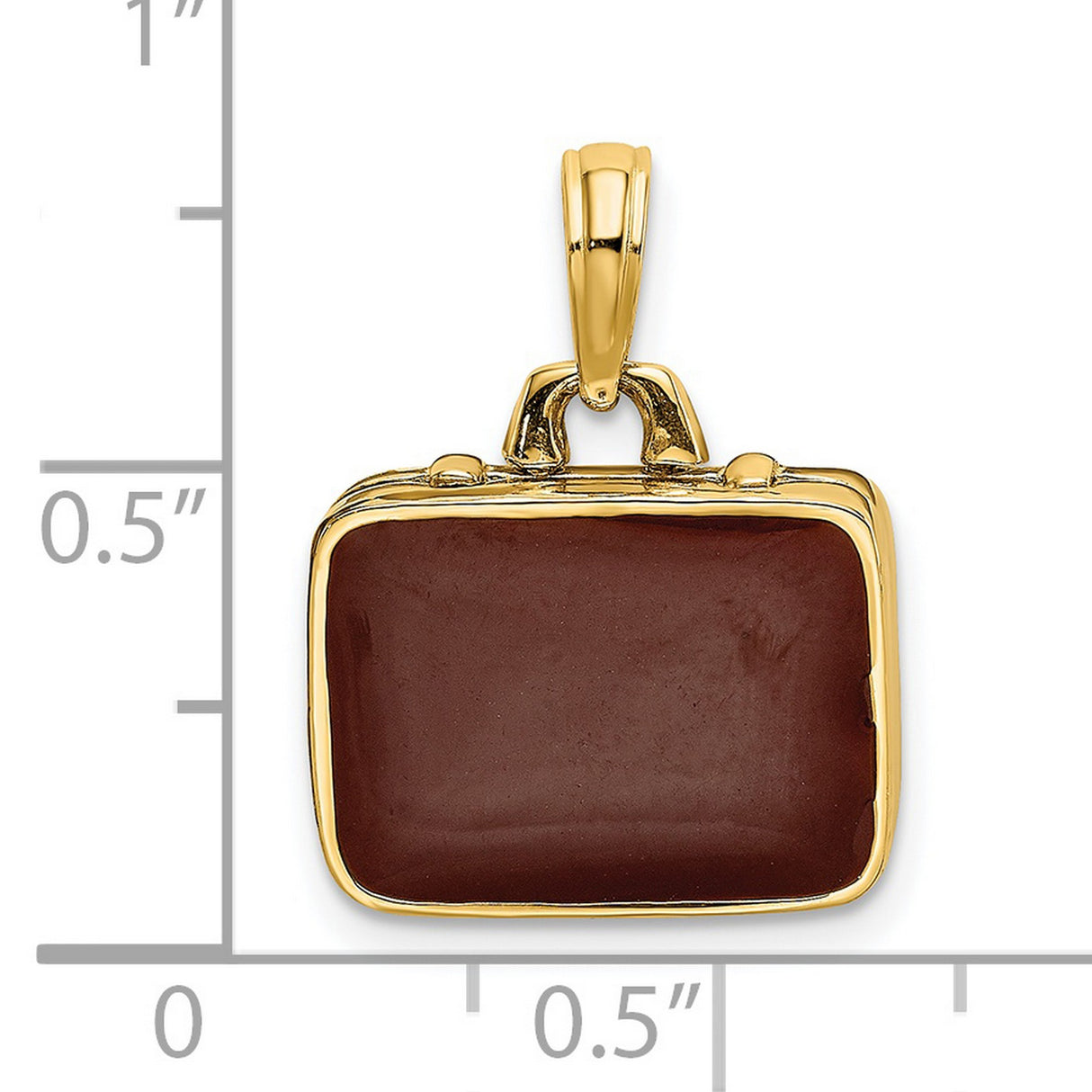 14k Yellow Gold Suitcase Pendant with Brown Enamel, Travel Charm Jewelry