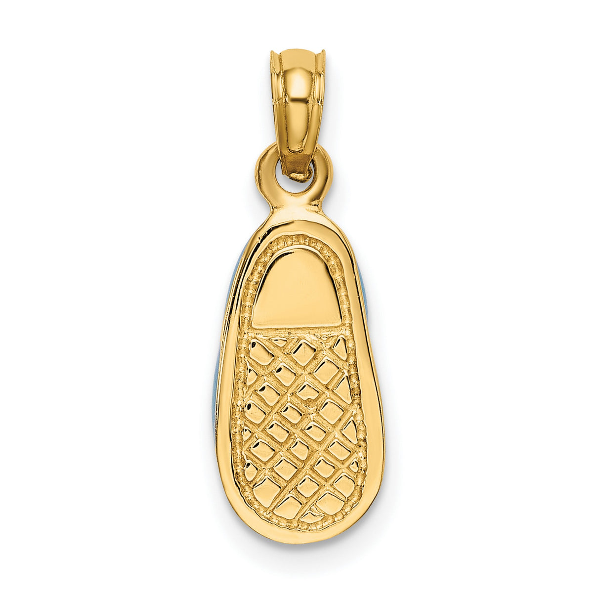 14k Yellow Gold Virgin Mary Baby Shoe Pendant with Blue Enamel, Catholic Charm