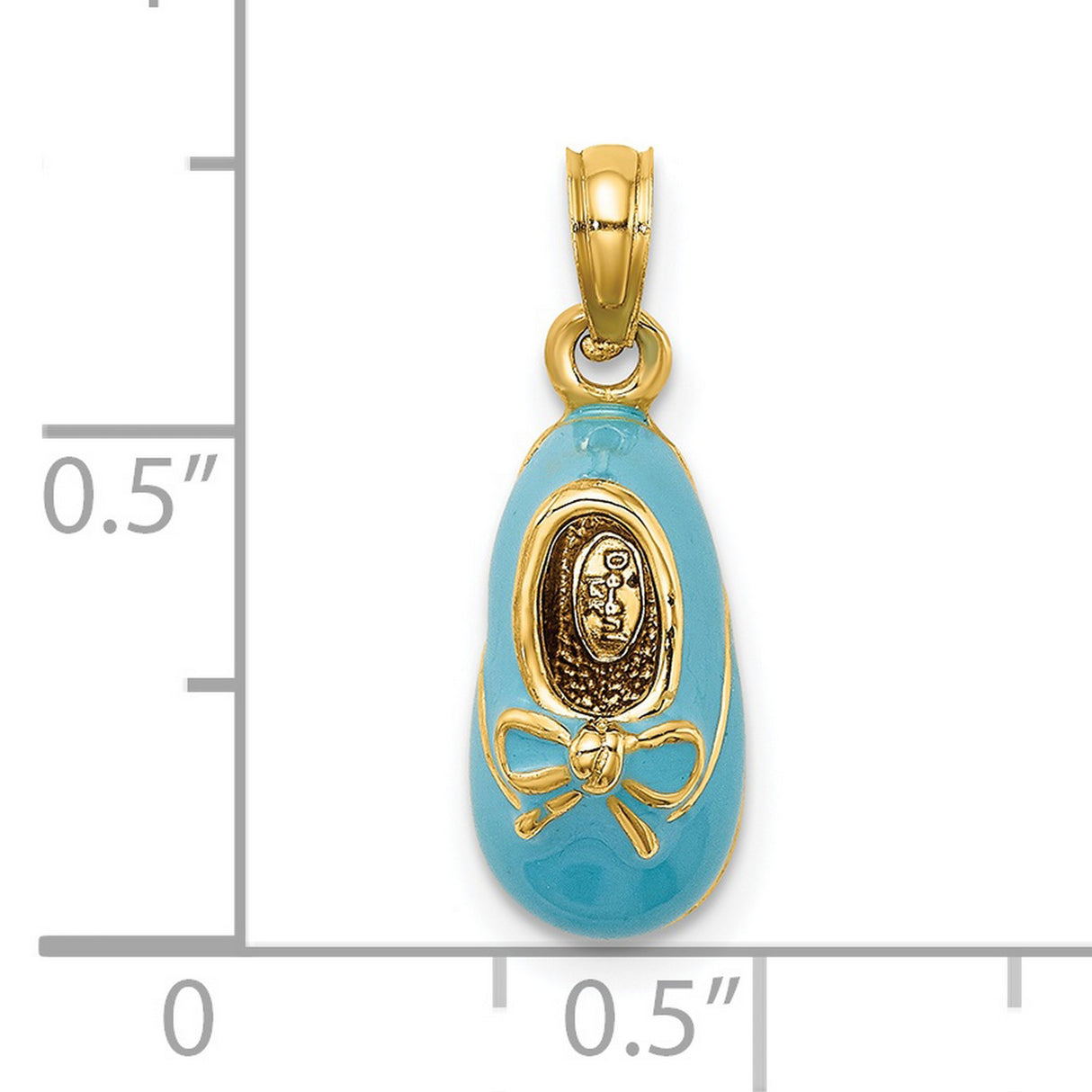14k Yellow Gold Virgin Mary Baby Shoe Pendant with Blue Enamel, Catholic Charm
