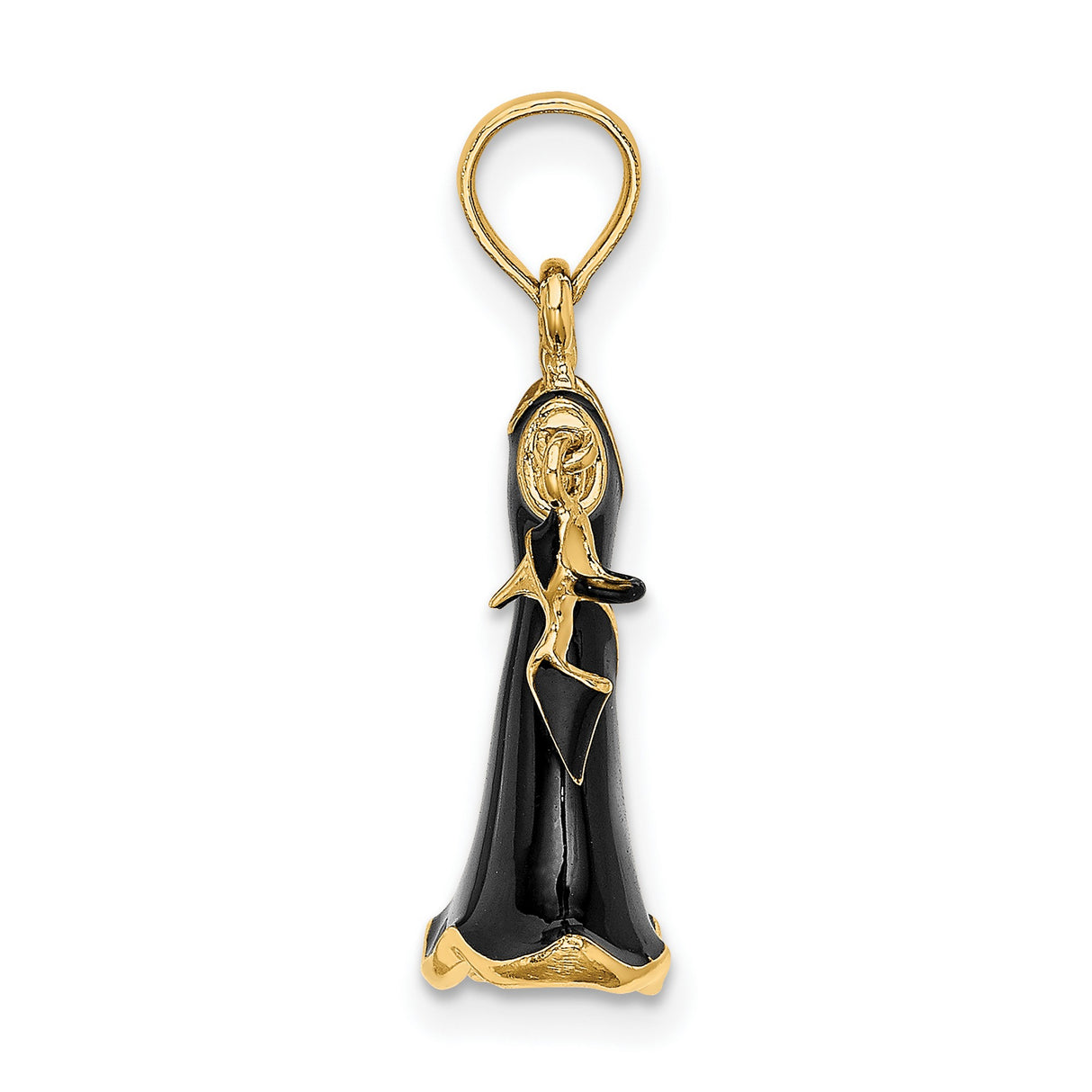 14k Yellow Gold Pendant with Black Enamel Evening Dress and High Heel Shoe Design