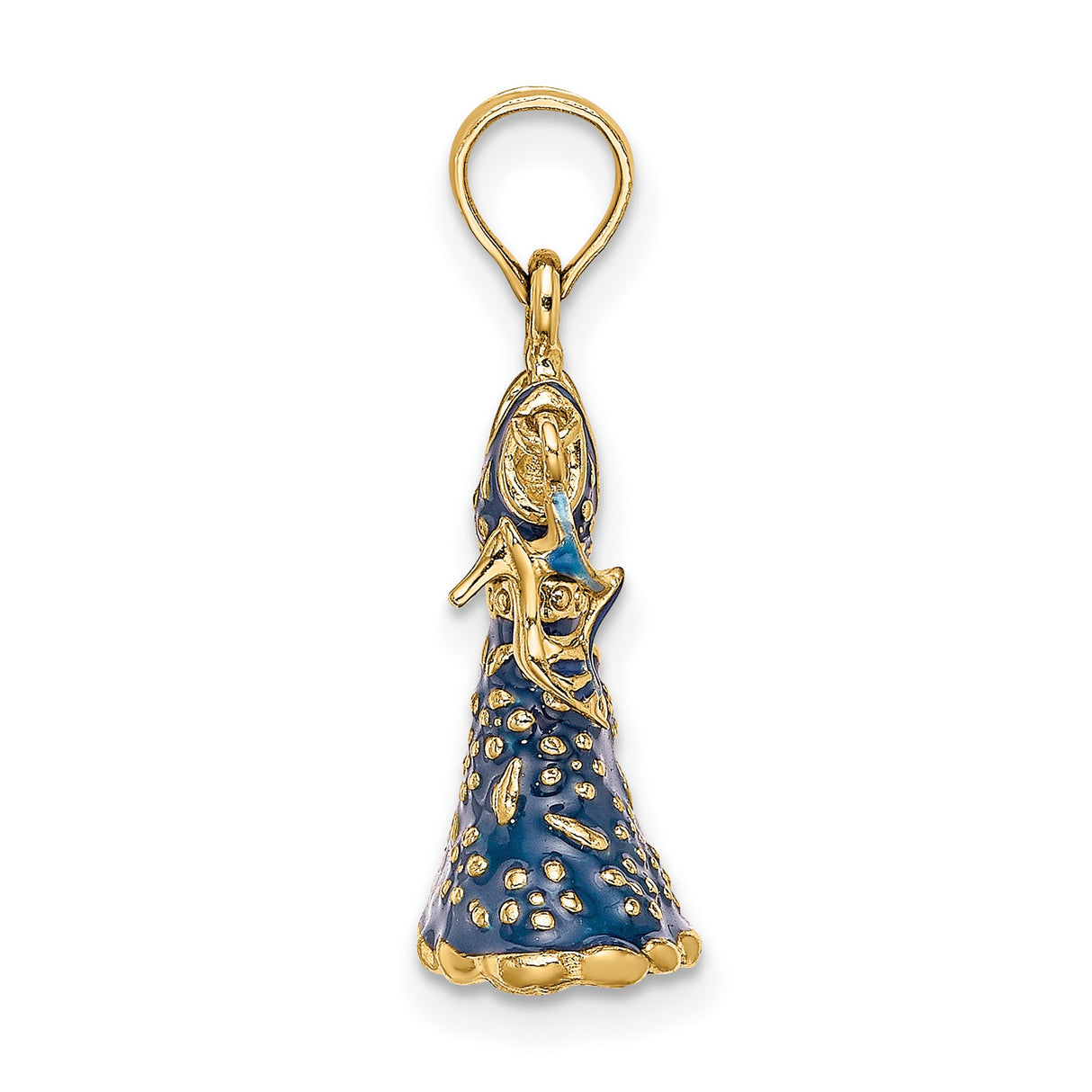 14k Yellow Gold Pendant, Blue Evening Gown and High Heel Charm, Dance-Inspired Fashion Jewelry