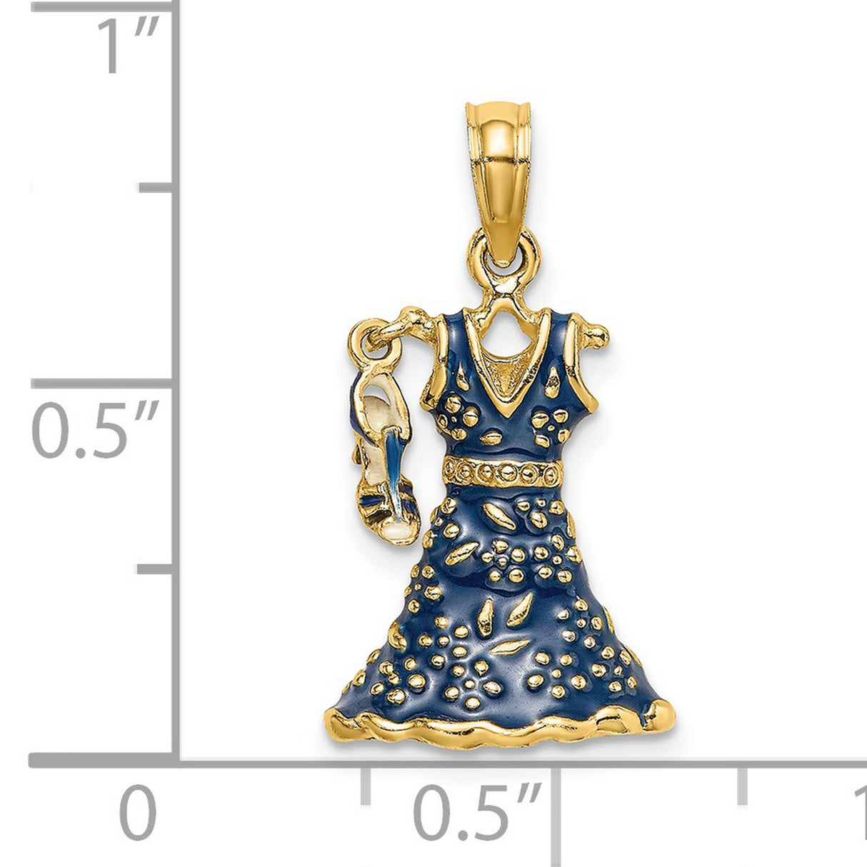 14k Yellow Gold Pendant, Blue Evening Gown and High Heel Charm, Dance-Inspired Fashion Jewelry