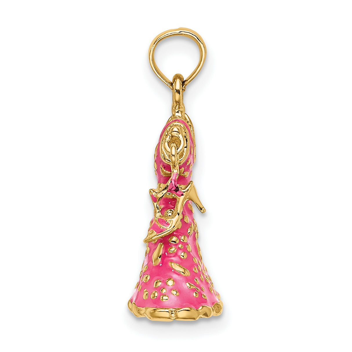 14k Yellow Gold Ballerina Pendant with Pink Enamel Dress and Ballet Slippers Charm