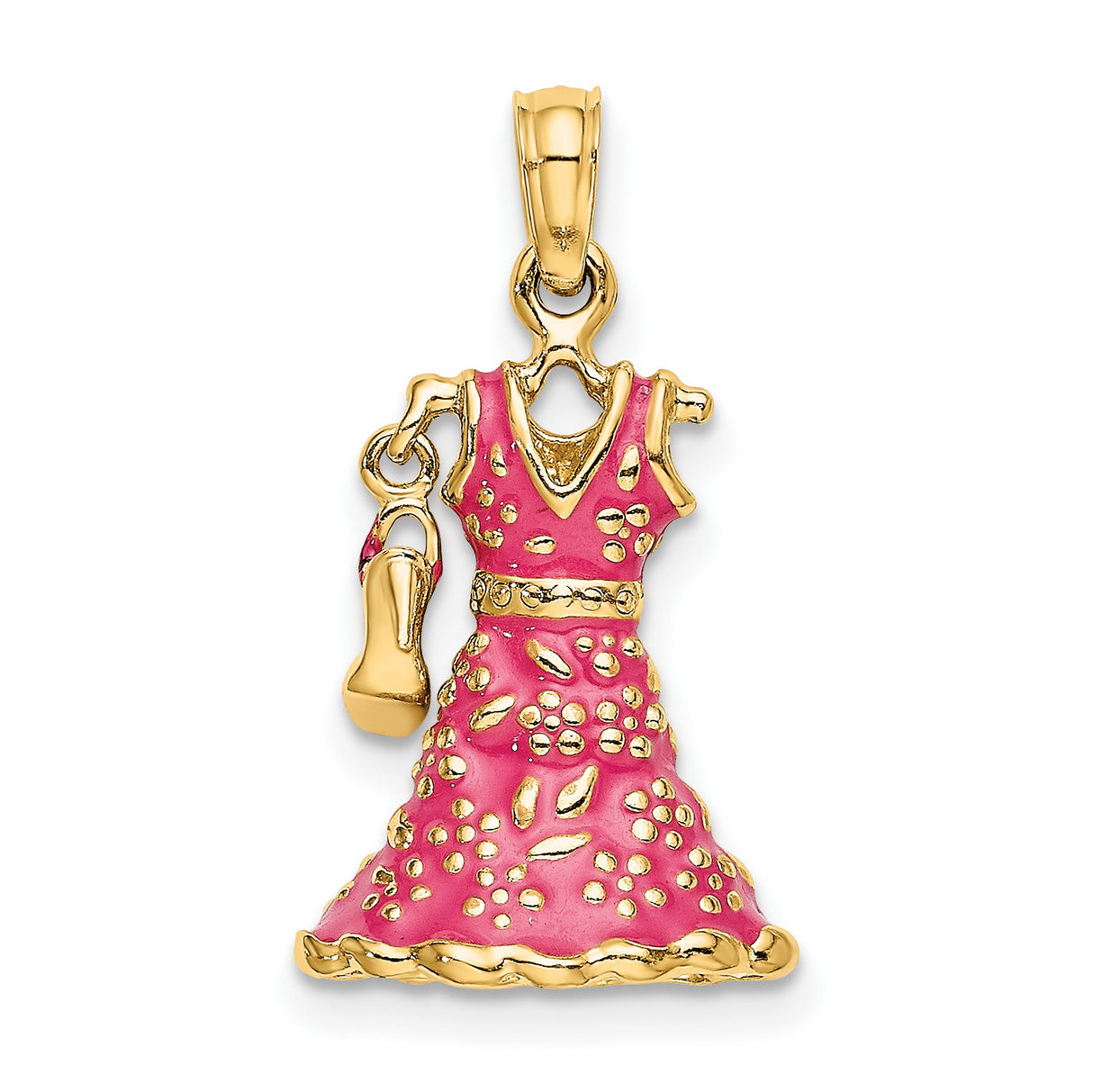14k Yellow Gold Ballerina Pendant with Pink Enamel Dress and Ballet Slippers Charm