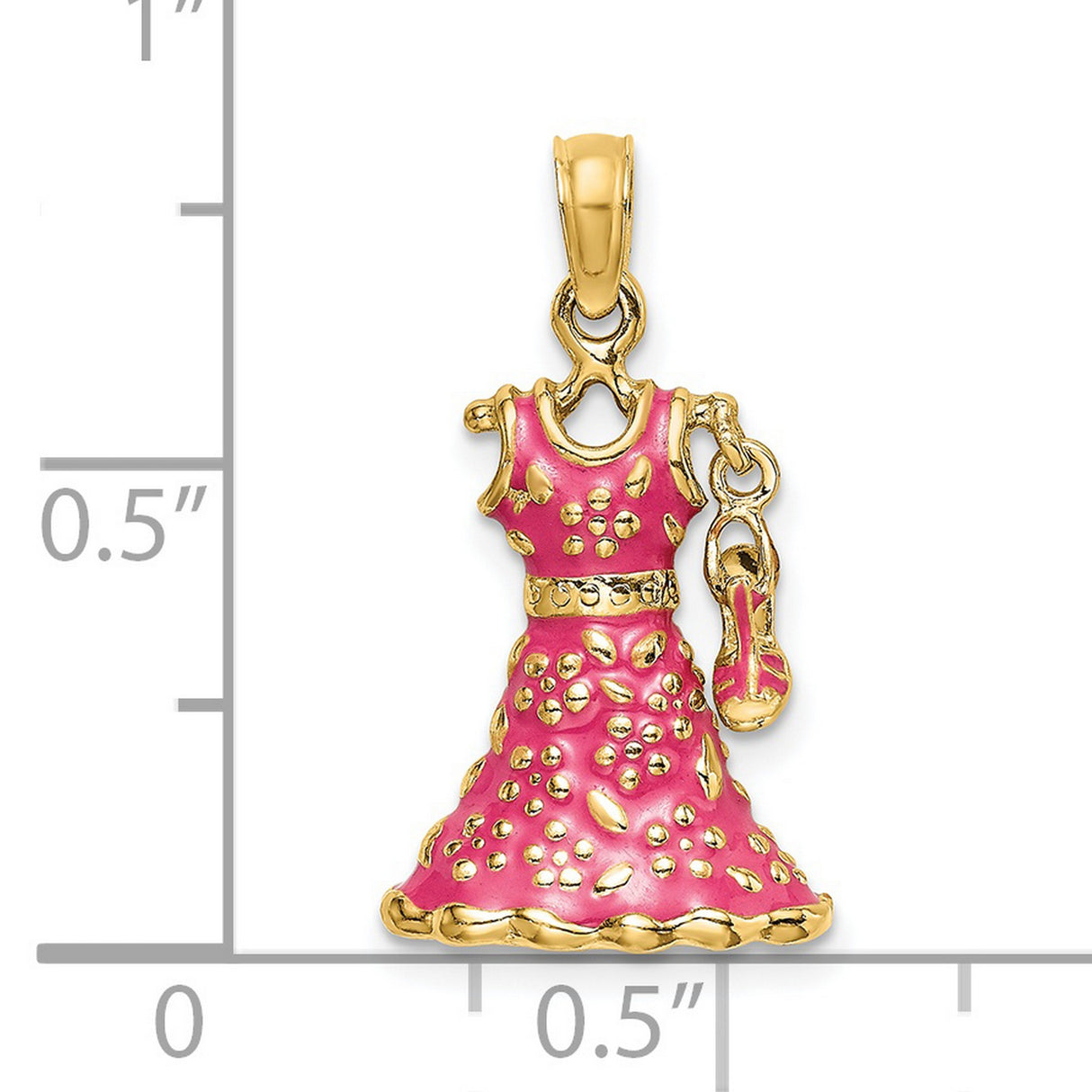 14k Yellow Gold Ballerina Pendant with Pink Enamel Dress and Ballet Slippers Charm