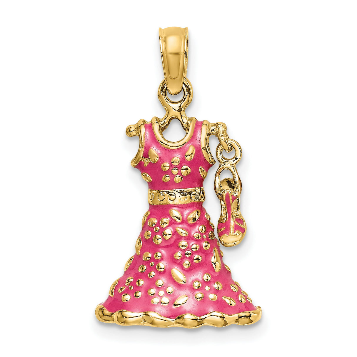 14k Yellow Gold Ballerina Pendant with Pink Enamel Dress and Ballet Slippers Charm