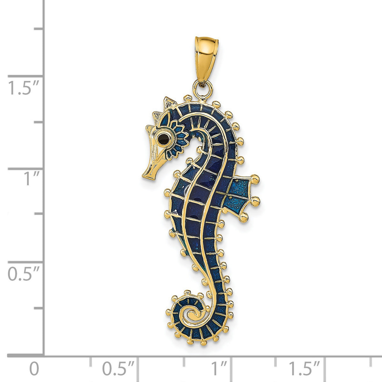 14k Yellow Gold Seahorse Pendant with Blue Enamel, Nautical Oceanic Theme for Women