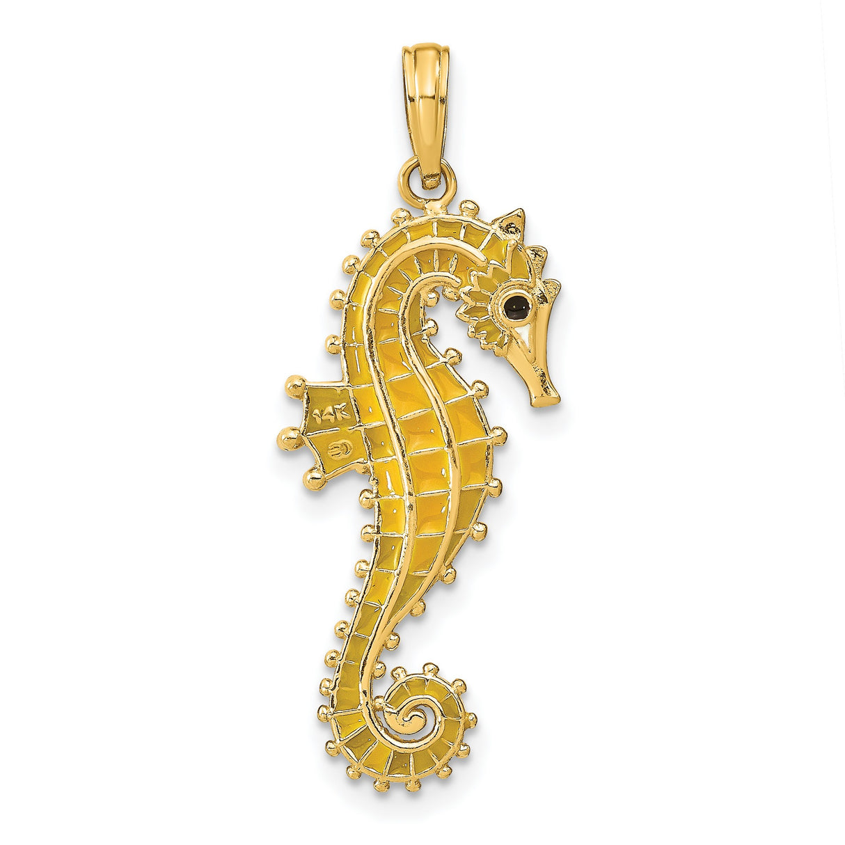 14k Yellow Gold Seahorse Pendant, Detailed Nautical Ocean Animal Charm Jewelry