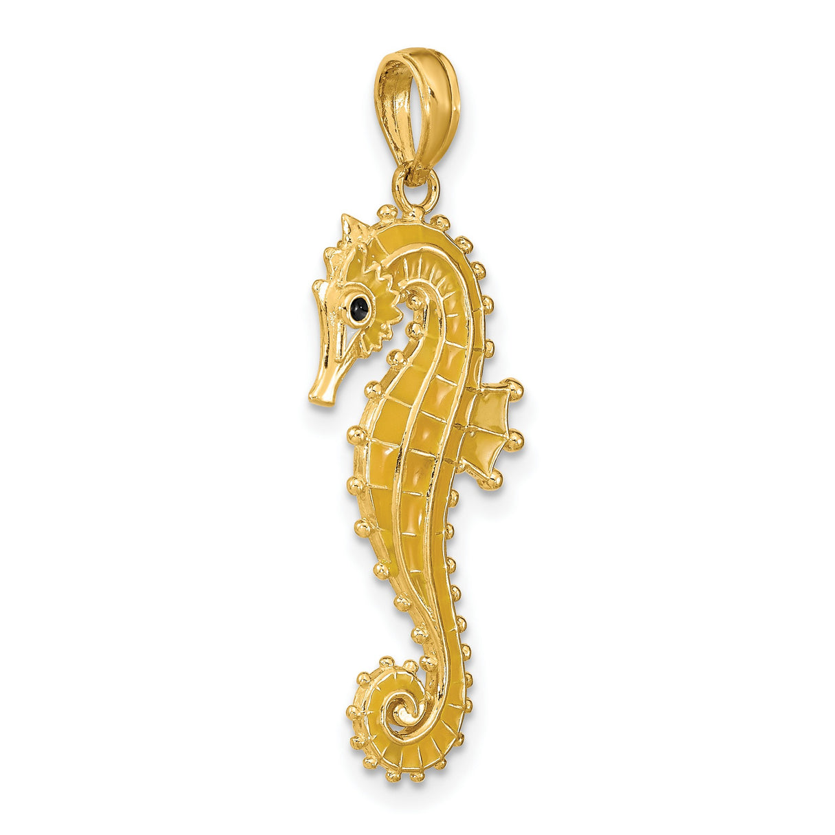 14k Yellow Gold Seahorse Pendant, Detailed Nautical Ocean Animal Charm Jewelry