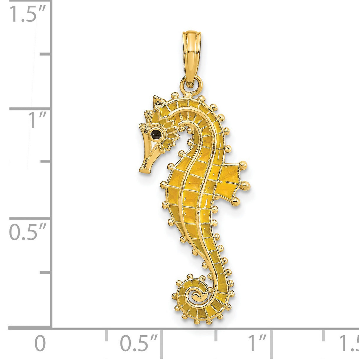 14k Yellow Gold Seahorse Pendant, Detailed Nautical Ocean Animal Charm Jewelry