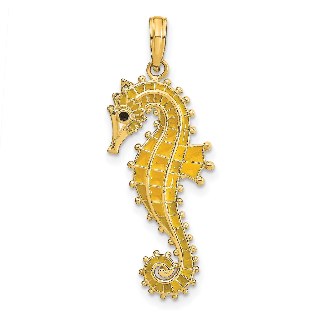 14k Yellow Gold Seahorse Pendant, Detailed Nautical Ocean Animal Charm Jewelry