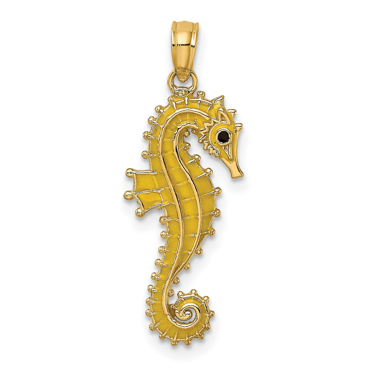 14k Yellow Gold Seahorse Pendant with Enamel Detail, Ocean-Inspired Nautical Charm