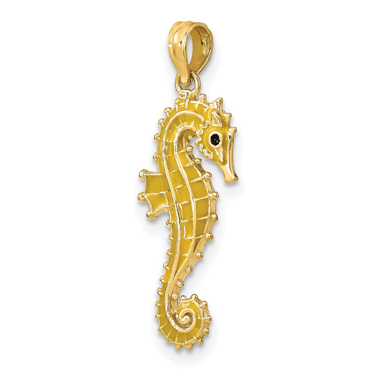 14k Yellow Gold Seahorse Pendant with Enamel Detail, Ocean-Inspired Nautical Charm