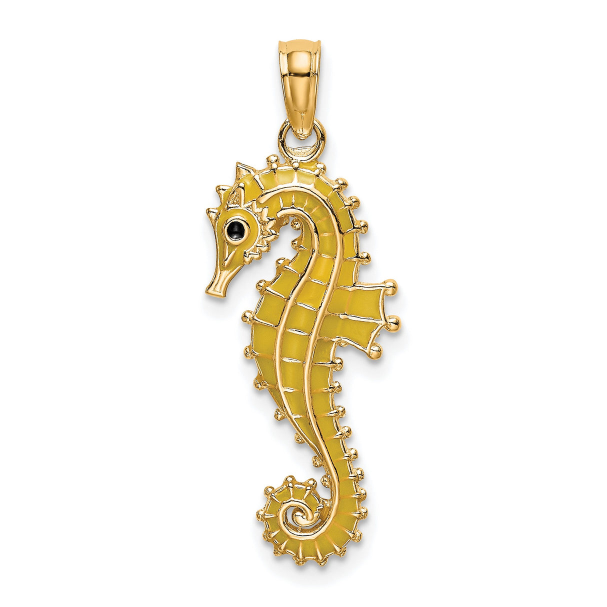 14k Yellow Gold Seahorse Pendant with Enamel Detail, Ocean-Inspired Nautical Charm