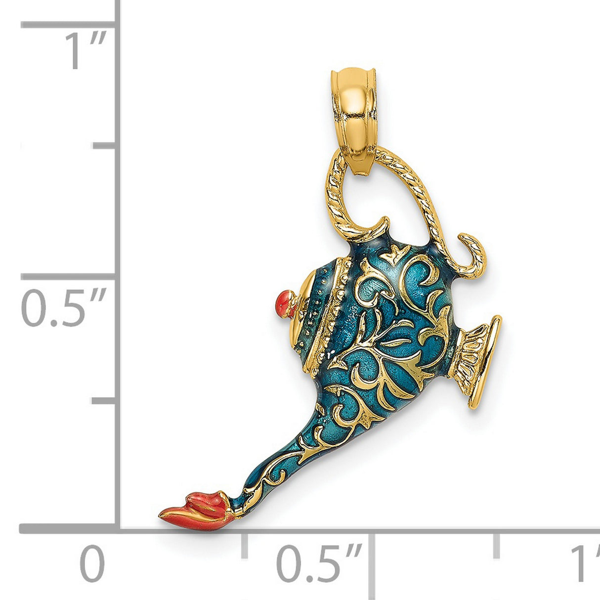 14k Yellow Gold Magic Lamp Pendant with Blue Enamel, Arabian Fantasy Design