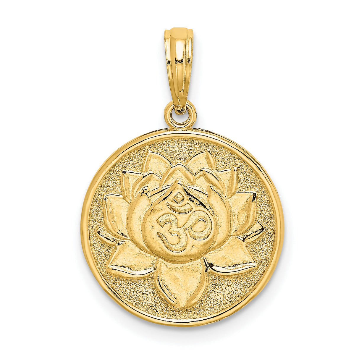Enameled Ohm with Lotus Flower on Reverse Charm Pendant in Real 14k Yellow Gold