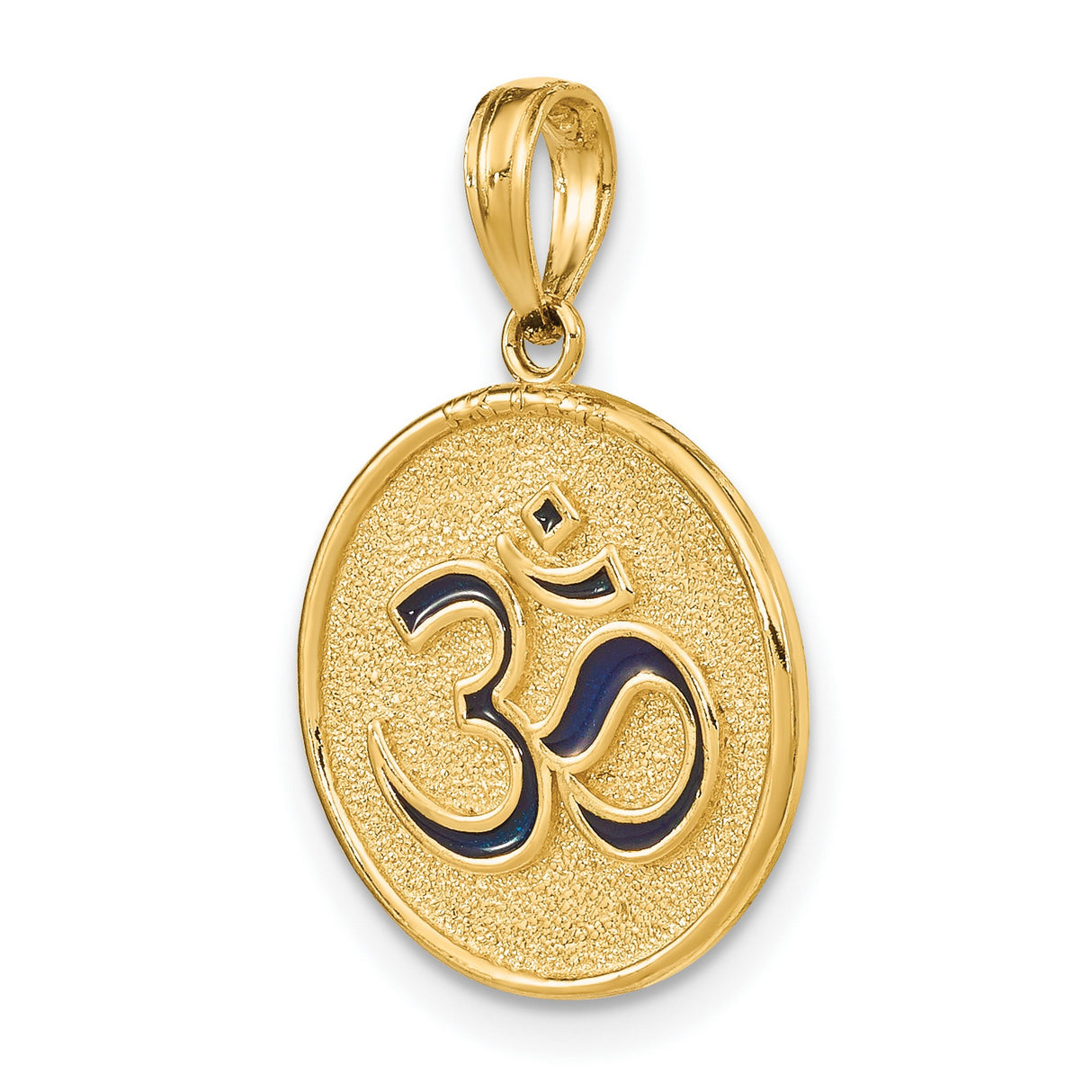 Enameled Ohm with Lotus Flower on Reverse Charm Pendant in Real 14k Yellow Gold