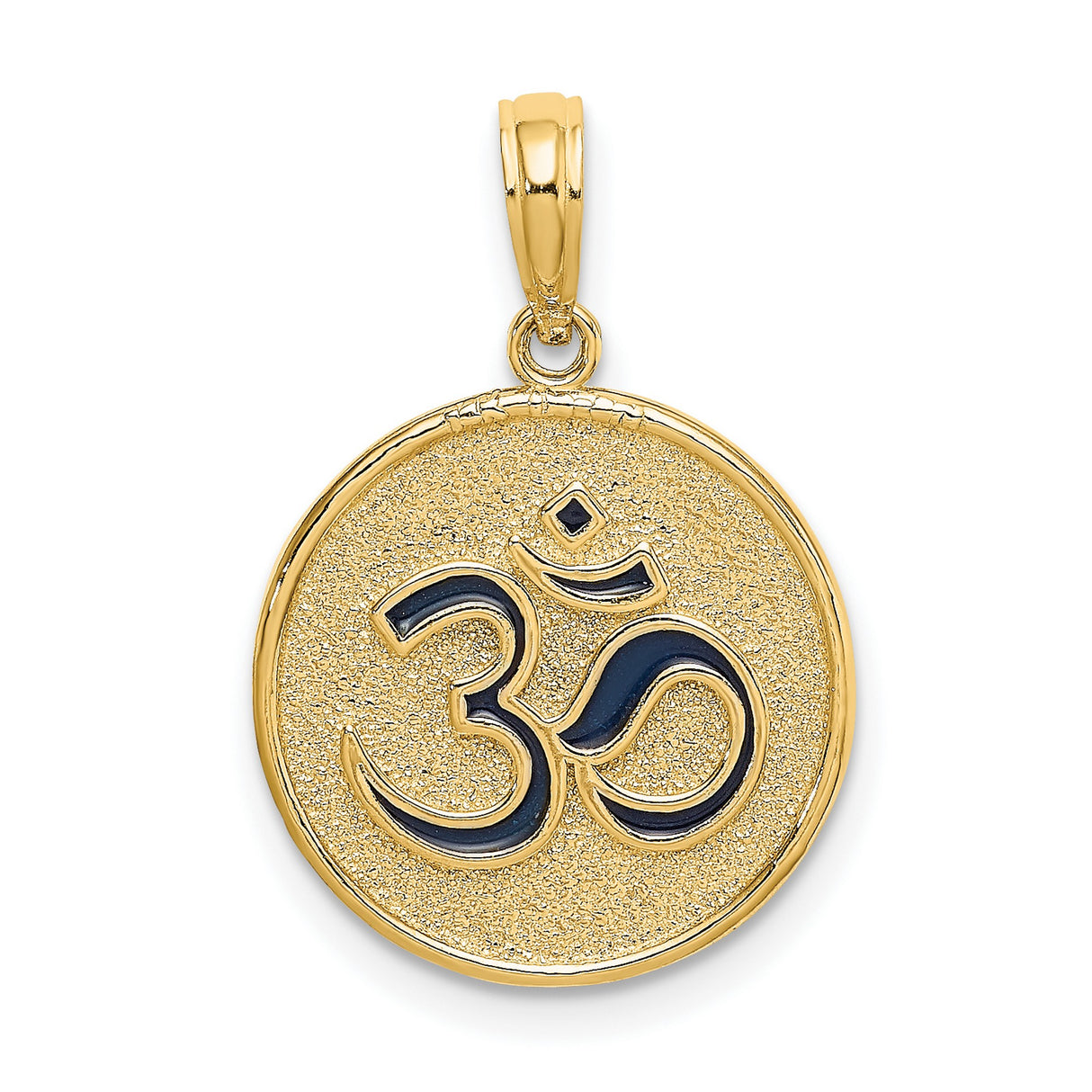 Enameled Ohm with Lotus Flower on Reverse Charm Pendant in Real 14k Yellow Gold