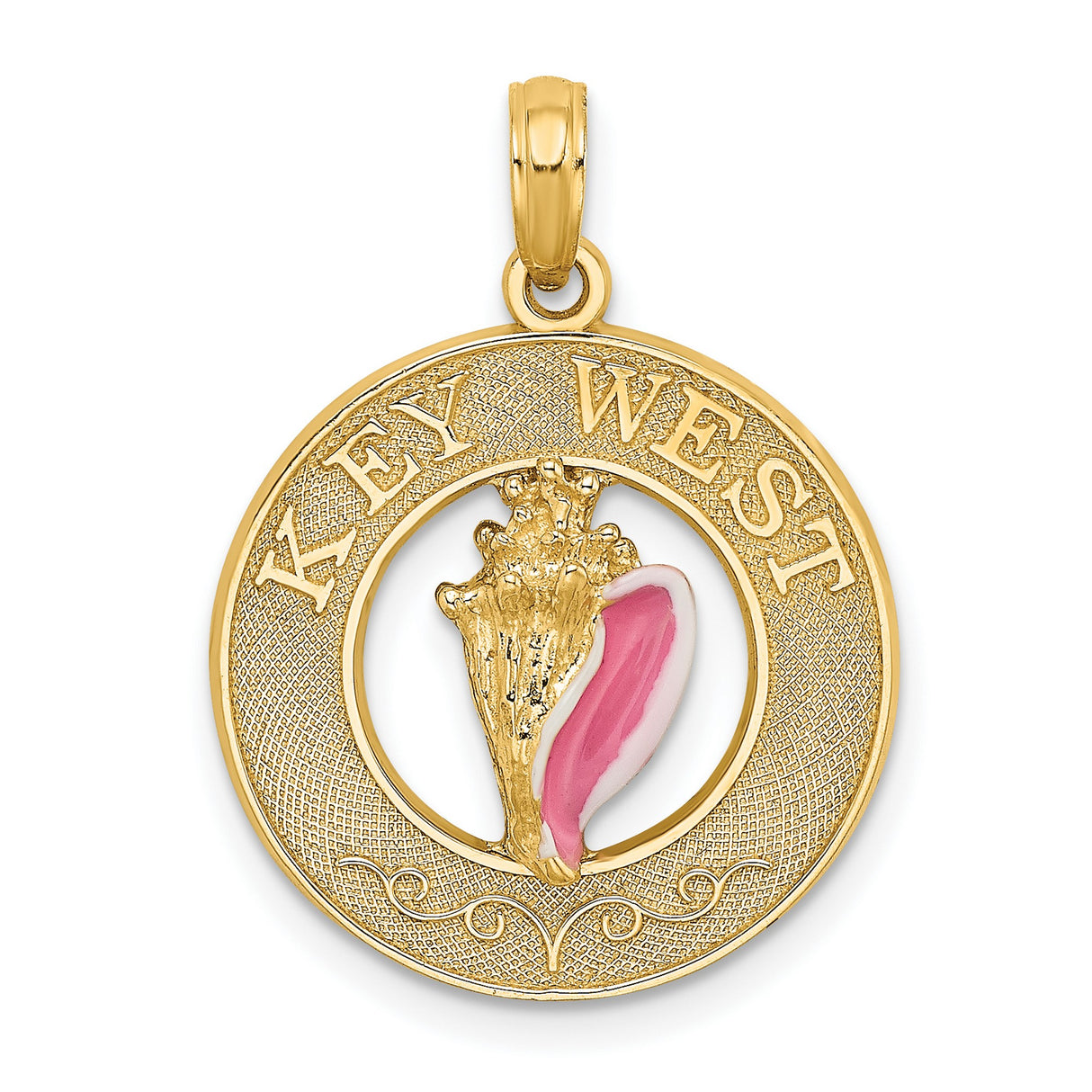 14k Yellow Gold Pendant with Pink Enamel Conch Shell, Tropical Beach Key West Charm