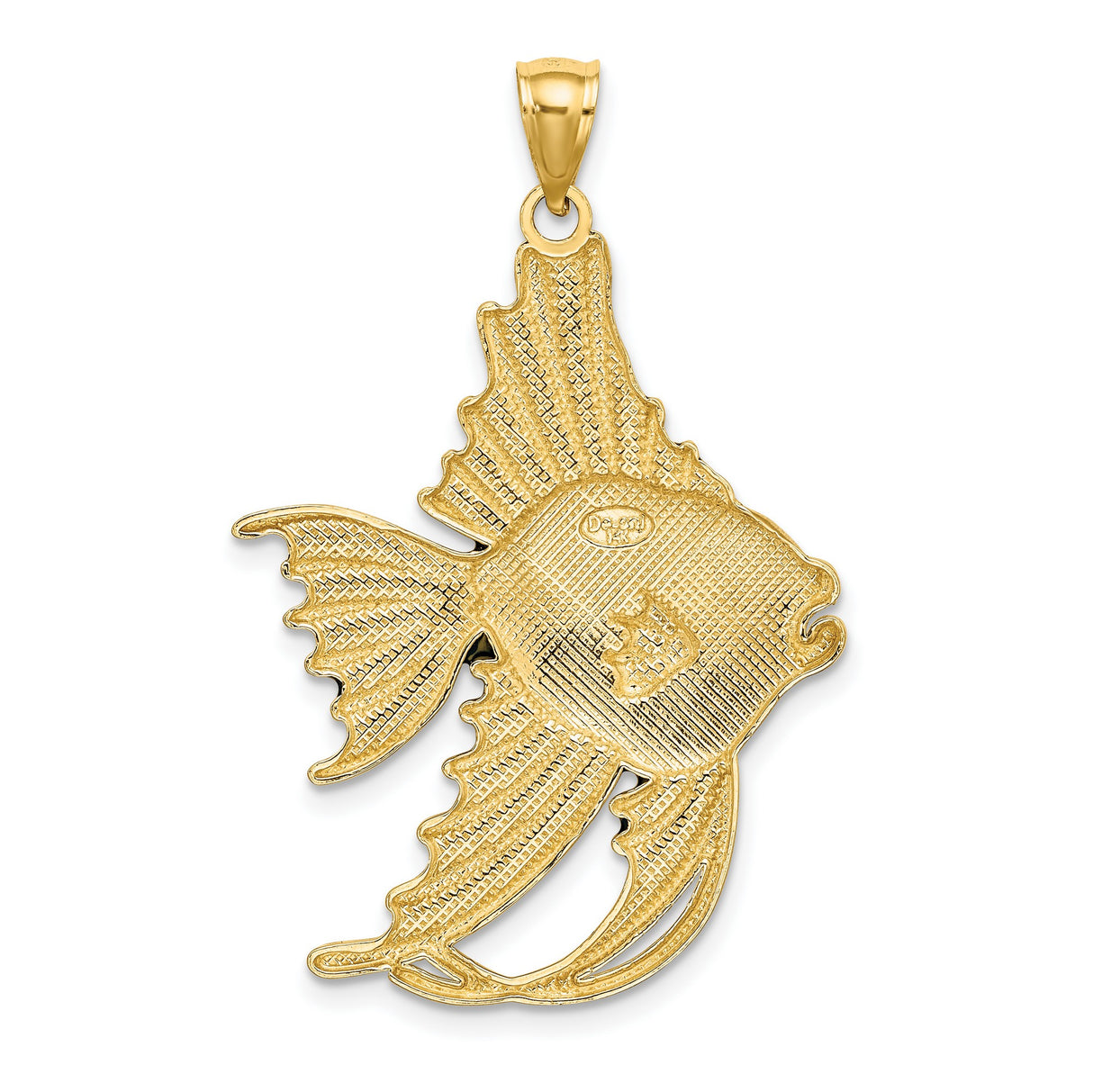 14k Yellow Gold Angelfish Pendant with Blue Enamel, Nautical Tropical Fish Design for Women