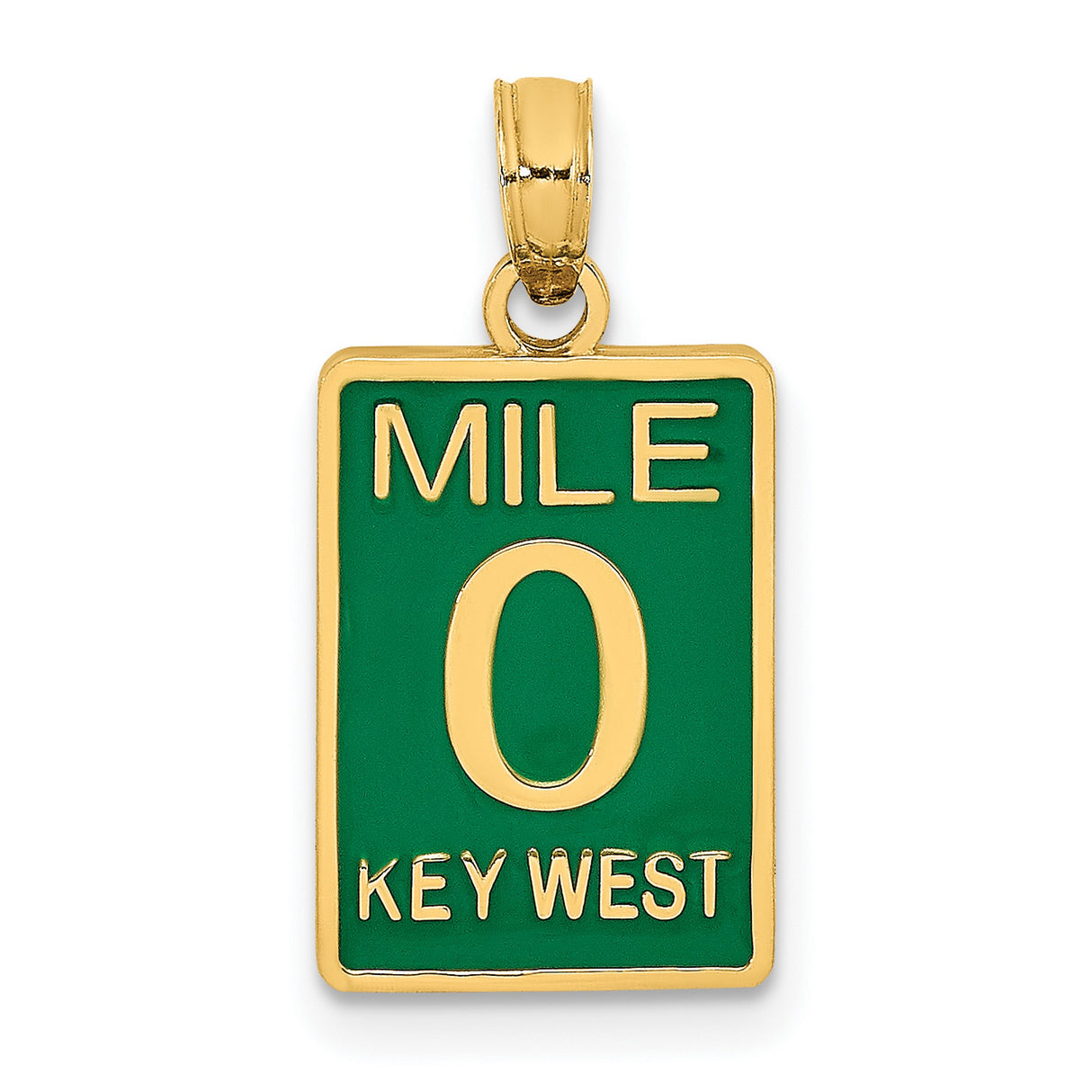 14k Yellow Gold Key West Pendant with Green Mile Zero Road Sign Design
