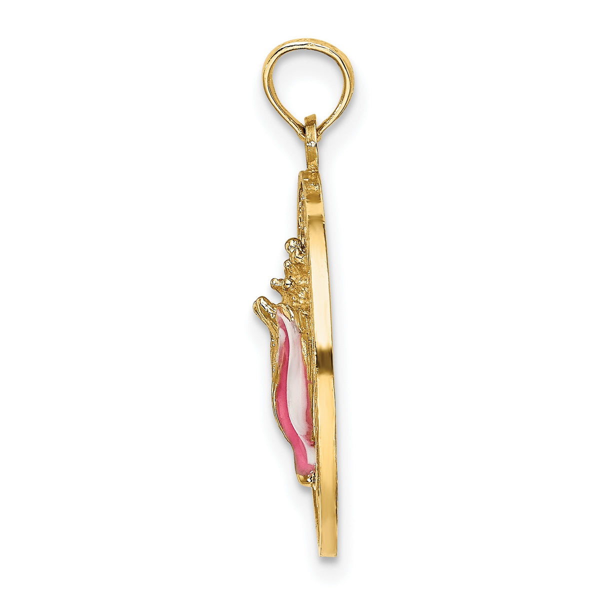 14k Yellow Gold Conch Shell Pendant with Pink Enamel, Coastal Travel Charm