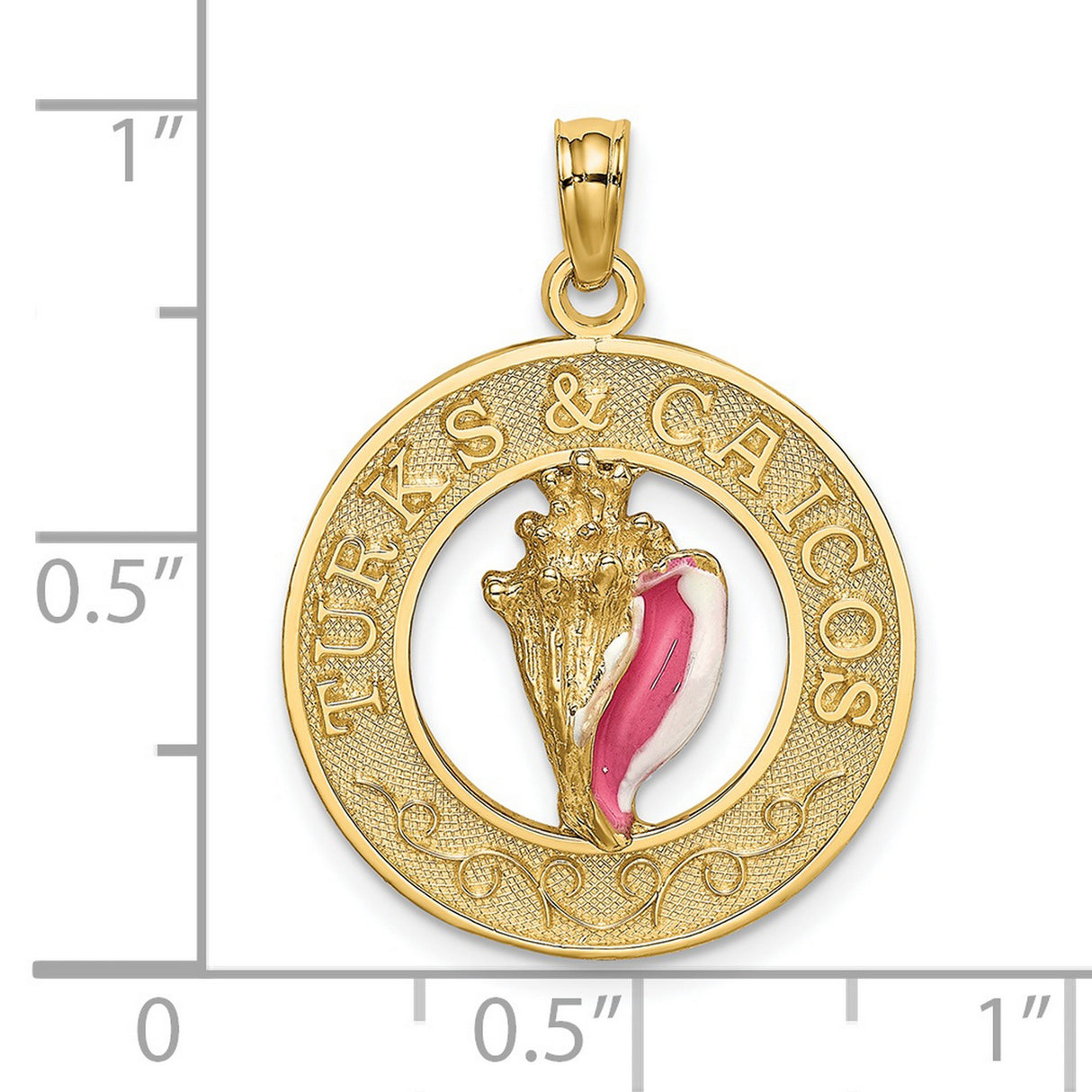 14k Yellow Gold Conch Shell Pendant with Pink Enamel, Coastal Travel Charm