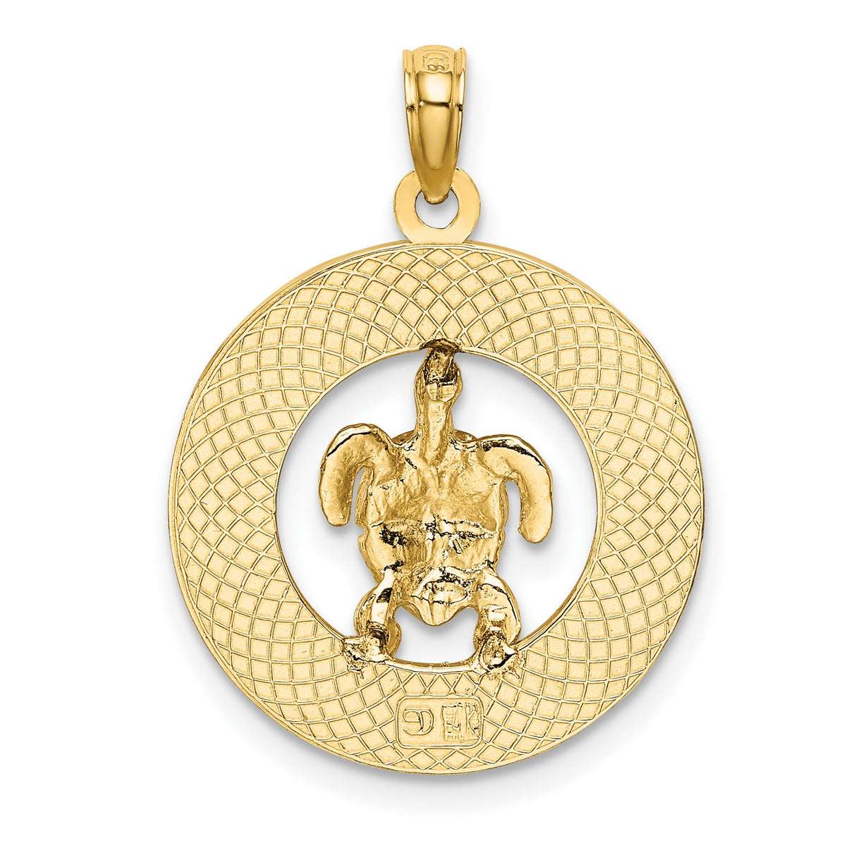 14k Yellow Gold Sea Turtle Pendant with Green Enamel, Turks and Caicos Tropical Charm