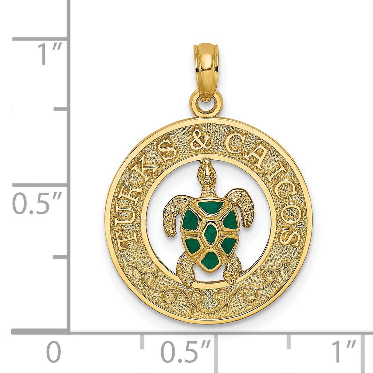 14k Yellow Gold Sea Turtle Pendant with Green Enamel, Turks and Caicos Tropical Charm