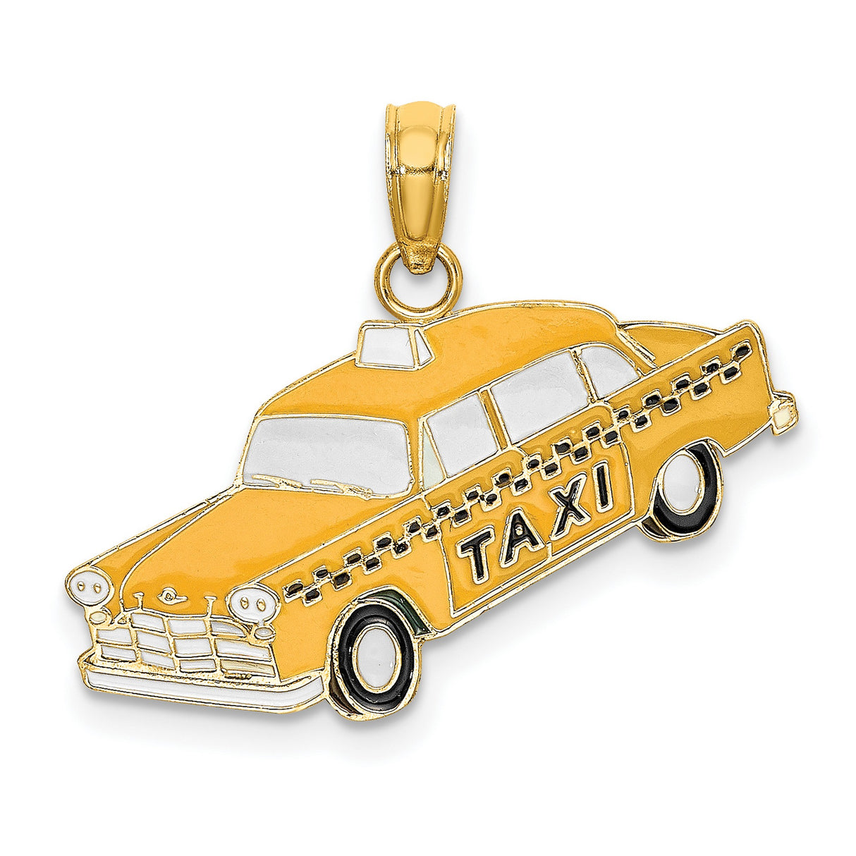 Enamel Taxi Charm Pendant in Real 14k Yellow Gold
