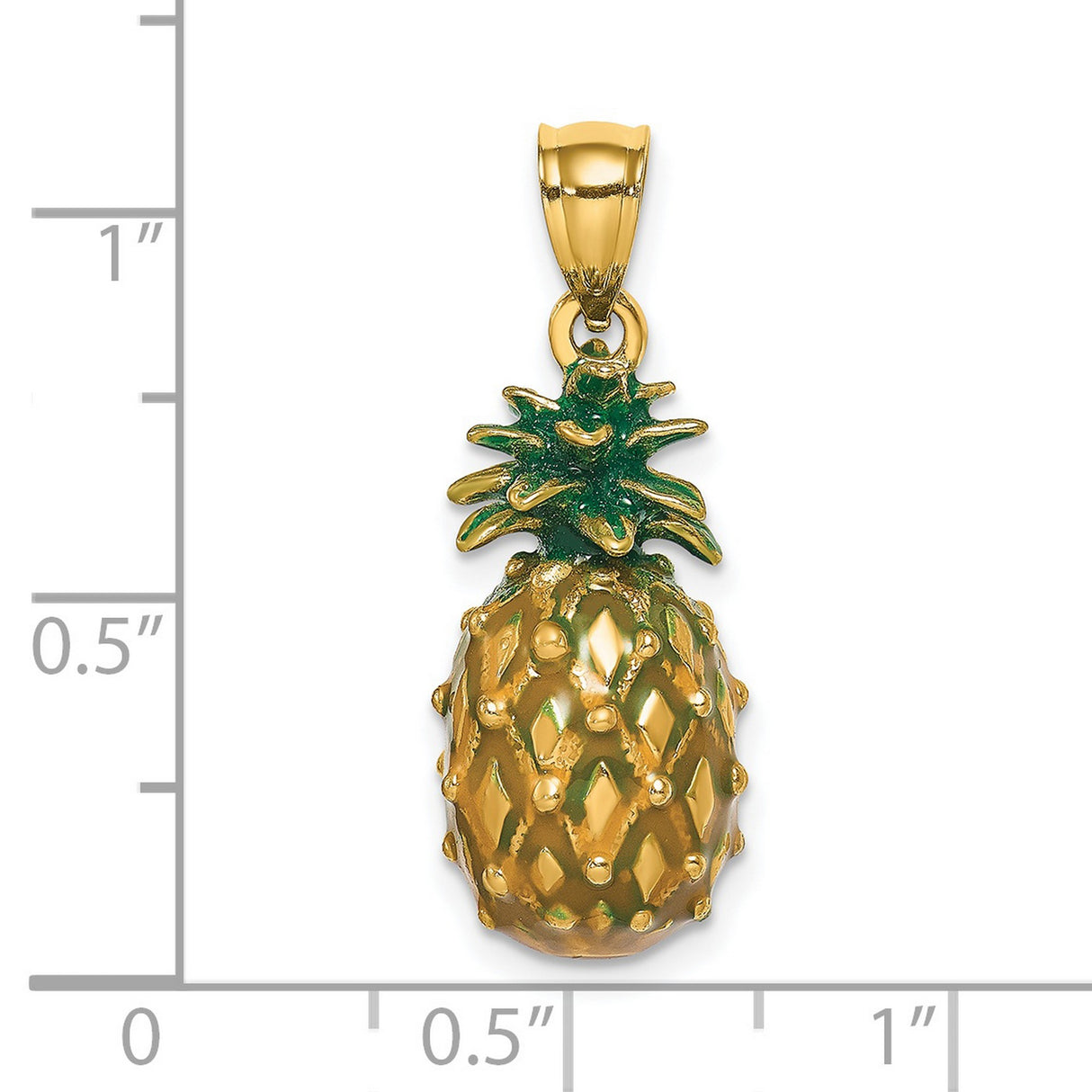 14k Yellow Gold Pineapple Pendant with Green Enamel, Tropical Fruit Charm for Women