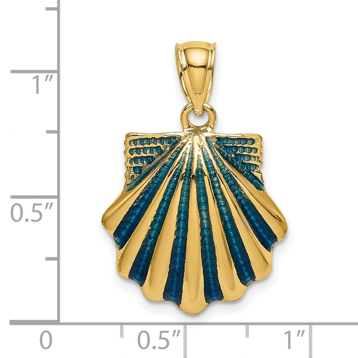 14k Yellow Gold Shell Pendant with Blue Enamel, Camino de Santiago Religious Charm