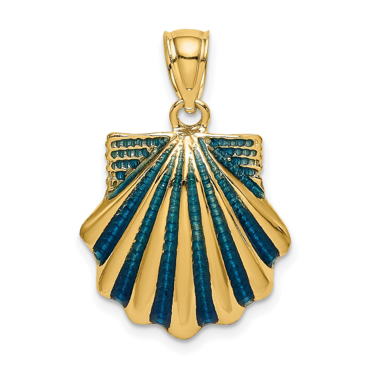 14k Yellow Gold Shell Pendant with Blue Enamel, Camino de Santiago Religious Charm