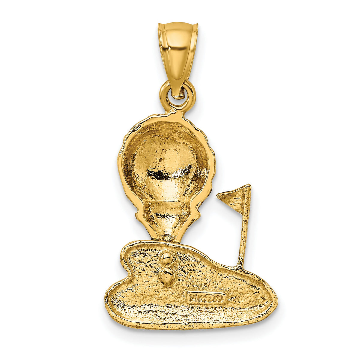 14k Yellow Gold Golf Ball Tee Pendant with Green Enamel and Red Flag, Sports Charm for Golf Lovers