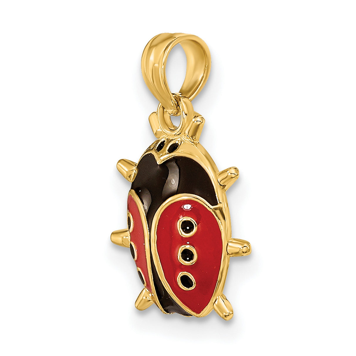 14k Yellow Gold Ladybug Pendant with Red and Black Enamel, Dainty Nature Charm for Women