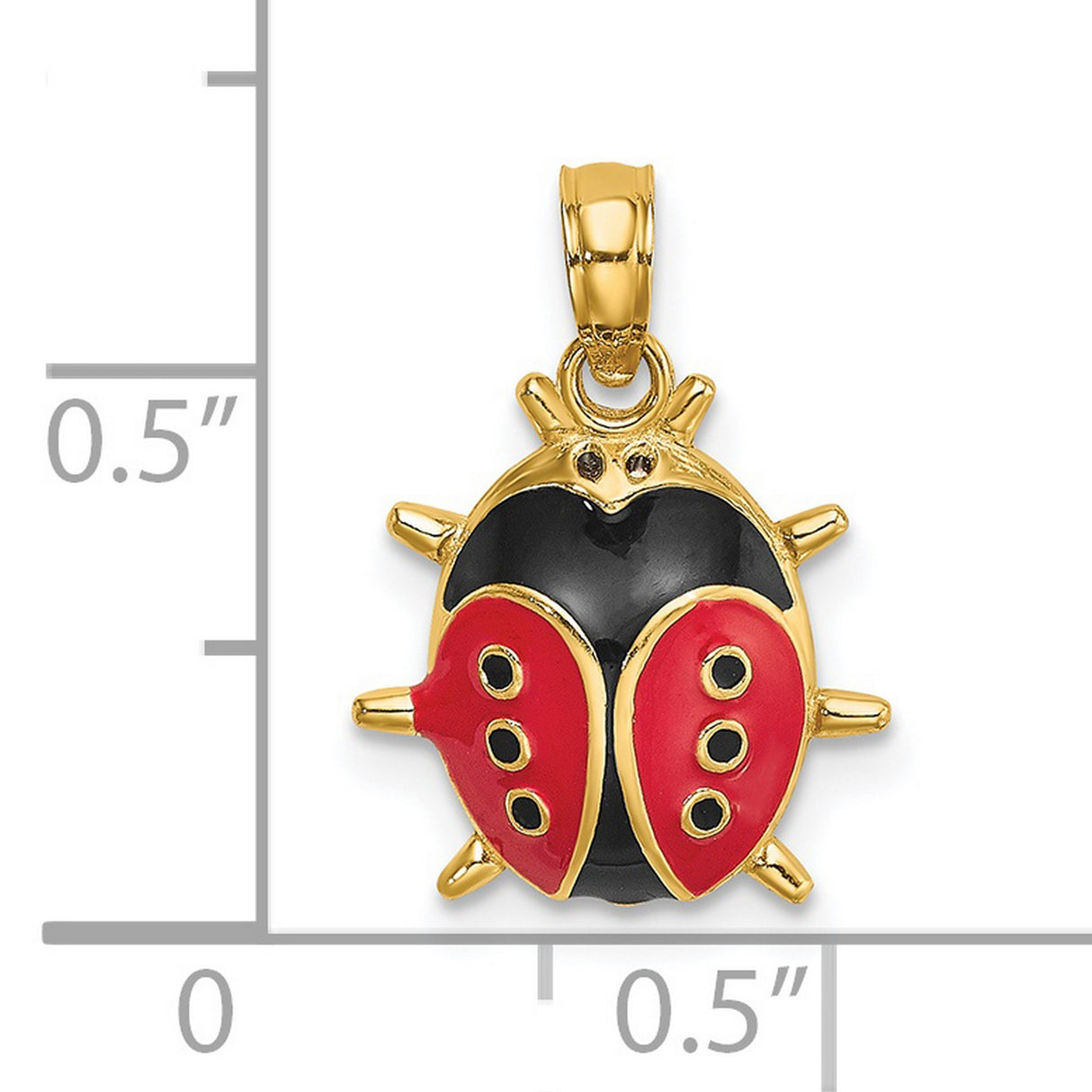 14k Yellow Gold Ladybug Pendant with Red and Black Enamel, Dainty Nature Charm for Women