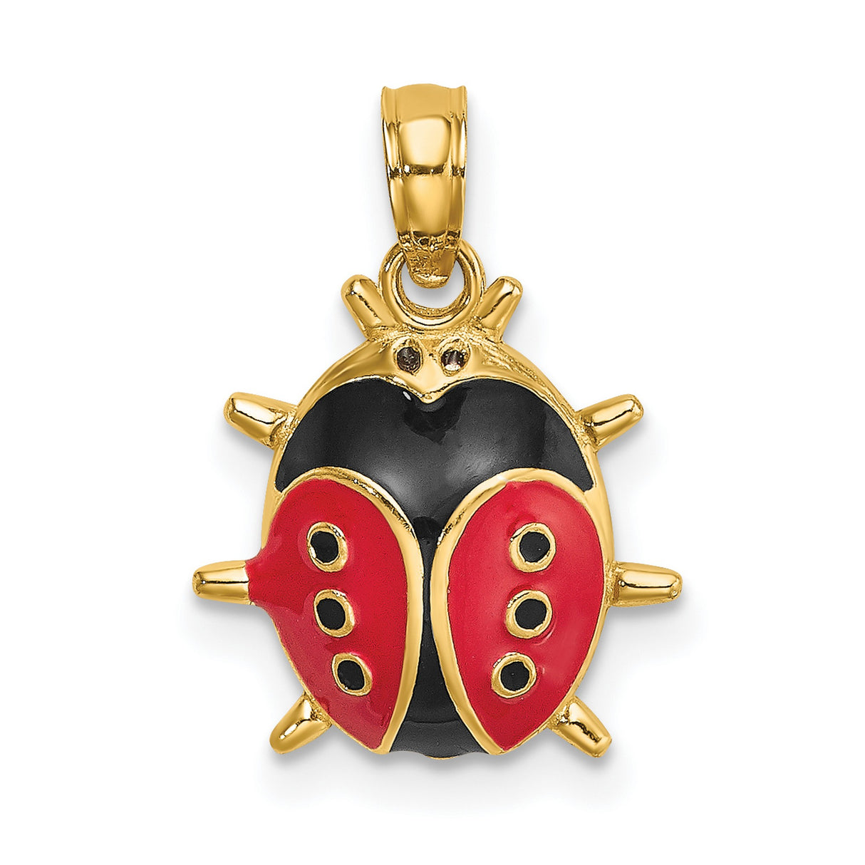 14k Yellow Gold Ladybug Pendant with Red and Black Enamel, Dainty Nature Charm for Women