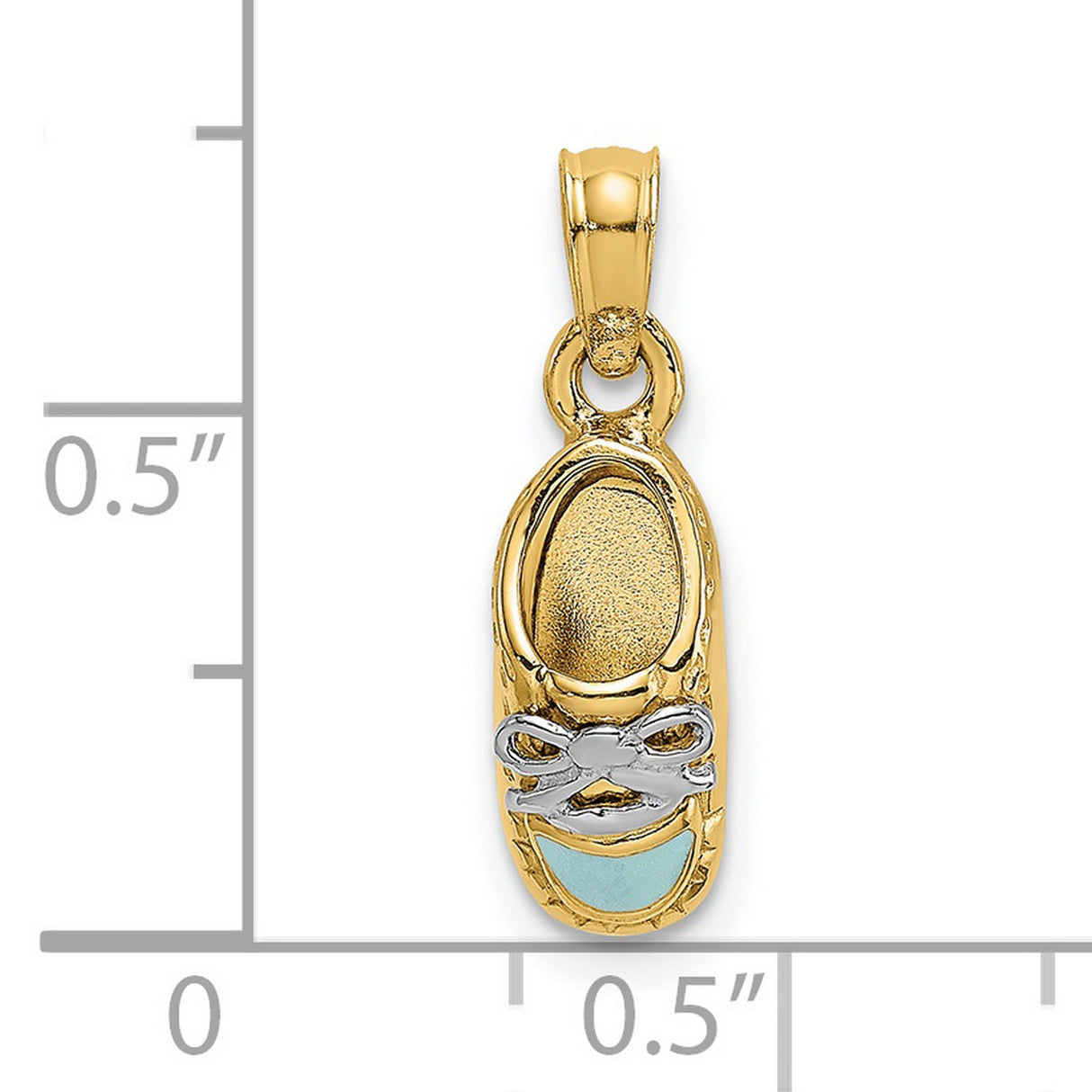 14k Two-Tone Gold Baby Shoe Pendant with Bow and Light Blue Enamel Accents